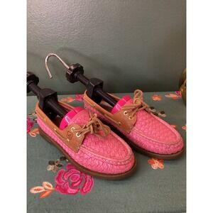 Sperry Top Sider Women's Pink Woven‎ Leather Boat Shoes Size 6M
